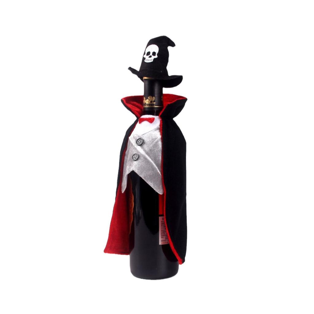 Vampire Cloak Halloween Wine Bottle Dress Cover Champagne Bag Dining Table Halloween Potluck Countertop Wine Bottle Decoration