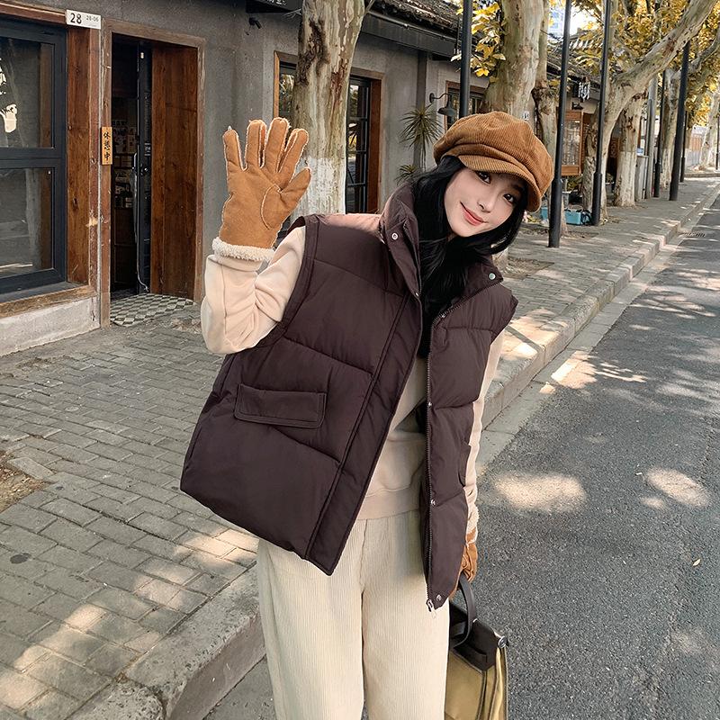 Down cotton vest women's short thickened autumn and winter new college style loose vest