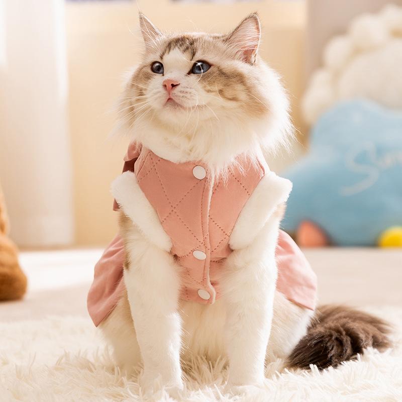 Autumn and Winter Cute Pet Skirt Ragdoll Cat Blue Cat Teddy Bigbear Yorkshire Dog Skirt Cotton Coat Cat Clothing