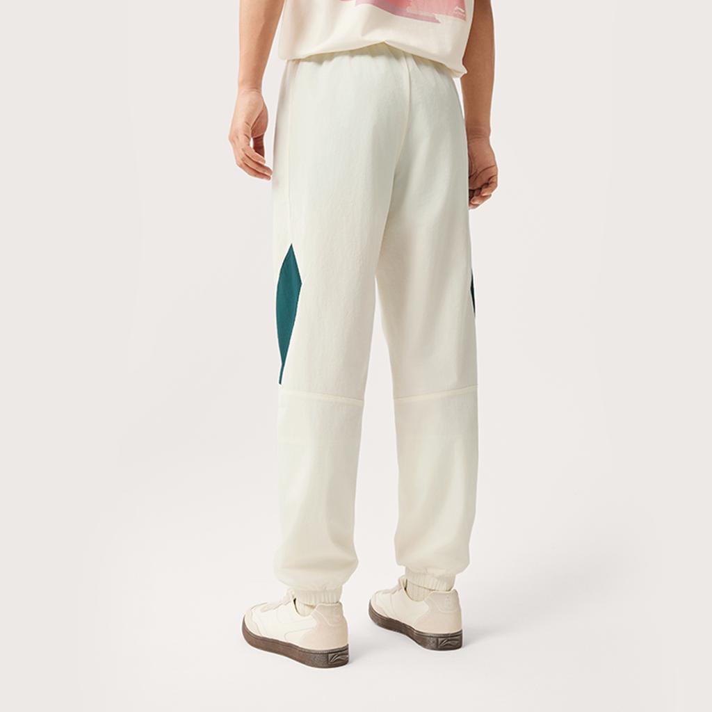 Li Ning Sports Trend Series Casual Versatile Comfortable Simple Color Block Elastic Cuffed Lace-Up Knitted Sports Pants Men pants Off-White AYKV161-4