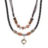 Women's Retro Heart Cross Wooden Bead Multi-layer Ethnic Necklace
