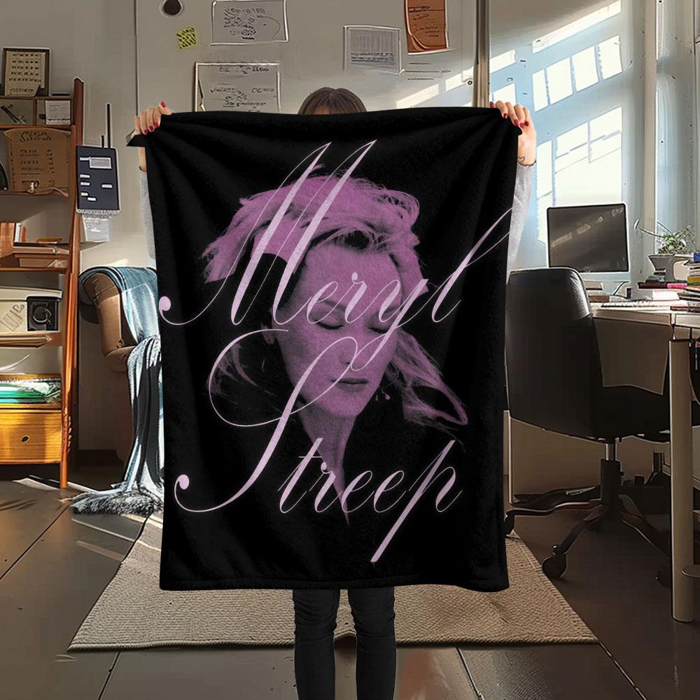 Meryl Streep Printed Flannel Blanket, soft throw for bedroom sofa, washable, fan merchandise, great gift.