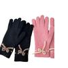 Autumn and Winter New Solid Color Cute Bow Korean Style Sweet Split Finger Touch Screen Student Cold Proof Warm Gloves