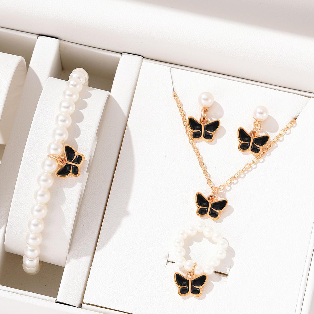 

Набор из 5 предметов: женский простой браслет с подвеской-бабочкой, покрытый маслом, с цирконом, серьги, ожерелье, кольцо. Персонализированный милый циркон