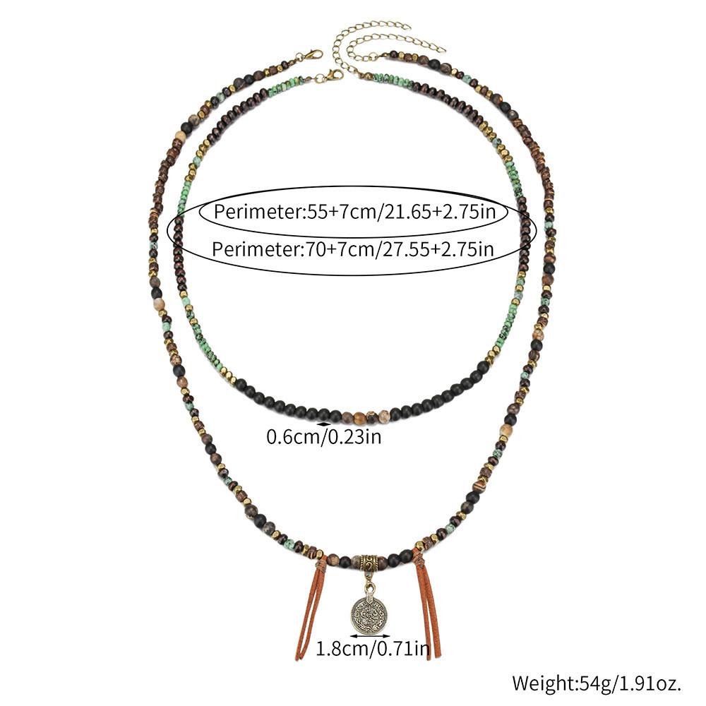 

Ethnic Coin Pendant Necklace With Leather And Wooden Beads For Men