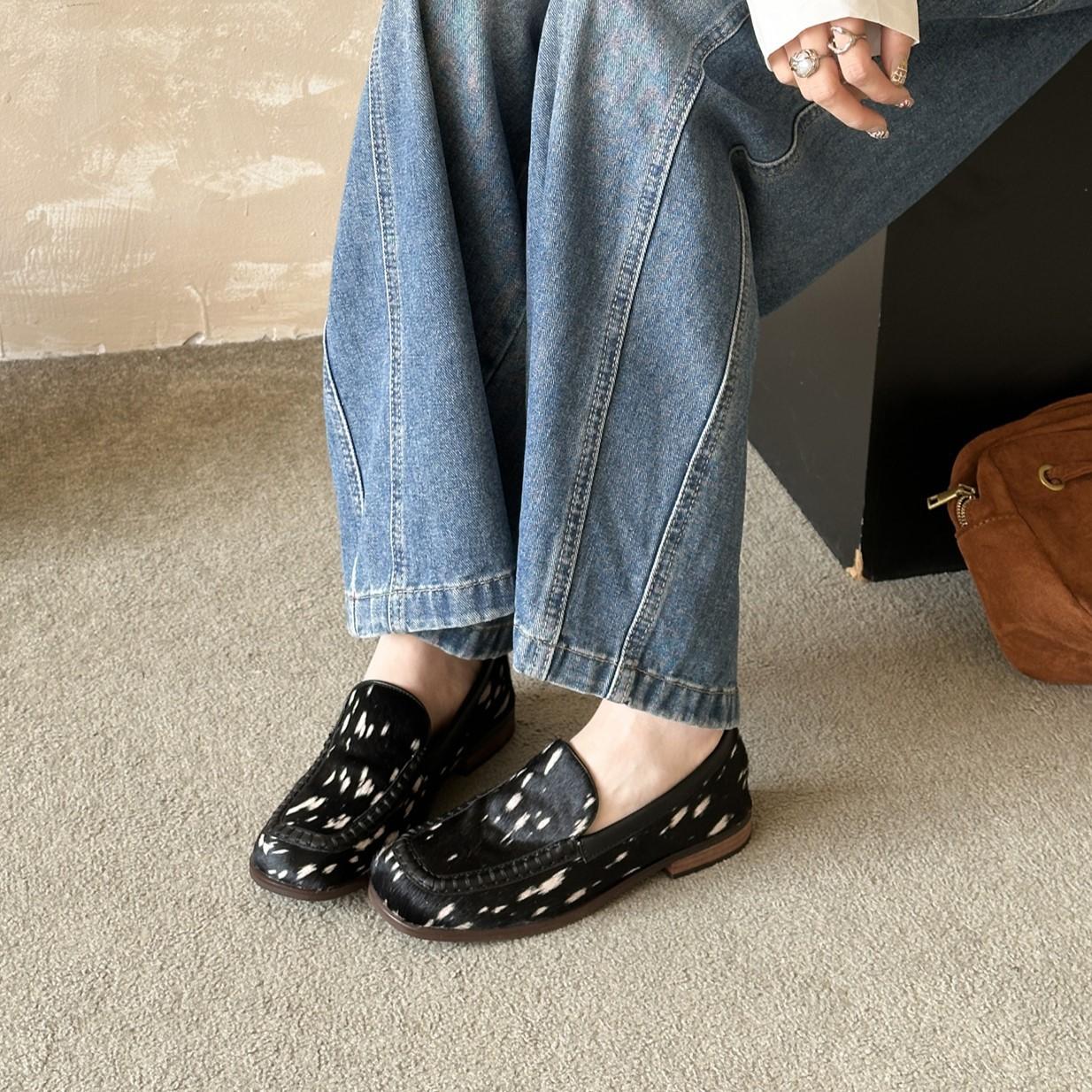 Round Head Loafers Women S Retro Leopard Print Horse Hair One-Pedal Beanie Shoes 35 9250₽