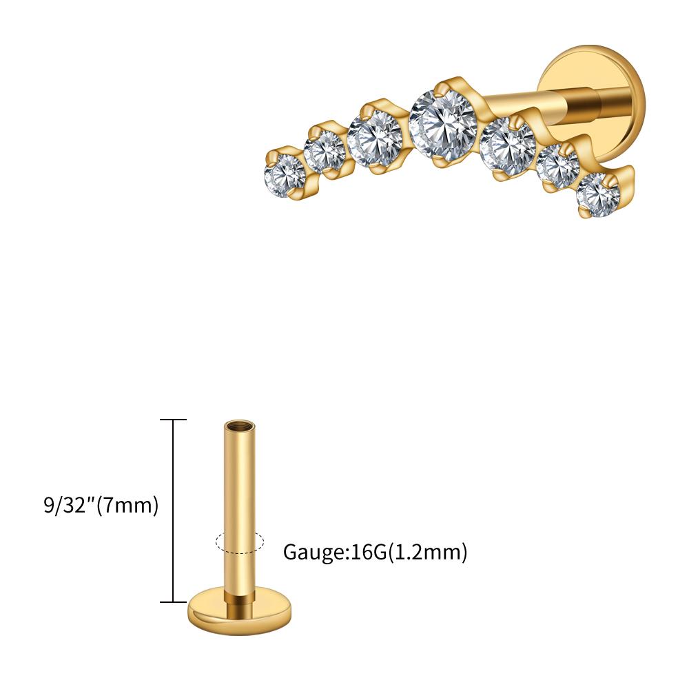 Pravý Velký ASTM F136 Titan 16G CZ Seskupený Climber Stud Náušnice Labret Helix Tragus Chrupavka Stud Plochý Zadní Piercing