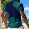 Women Short Sleeve Polo Shirt Dark Blue Teal Spiral Dot Circle Print Half Zip Lapel Top