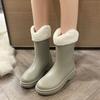 Rain Shoes Women's Short Tube Fashion Waterproof Shoes Flat Rubber Shoes Wear Medium Tube Water Boots Warm Rain Boots Fashion