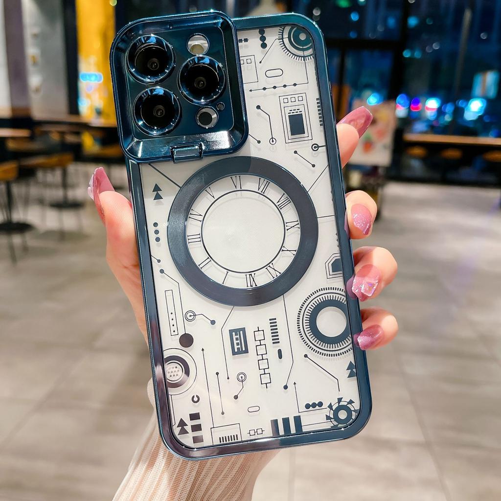 Applicable To iPhone15Pro Magnetic Mobile Phone Case Apple 14 Mechanical Picture Electroplating Tpu13 Invisible Bracket 12 Soft Case