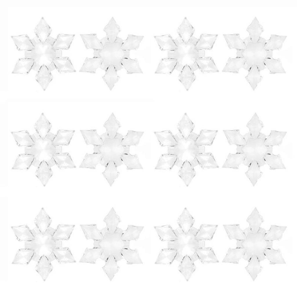 12pcs Christmas Snowflake Clear Crystal Acrylic Rhinestone  For Xmas Tree Pendant DIY Decorative Craft Scrapbooking Decor