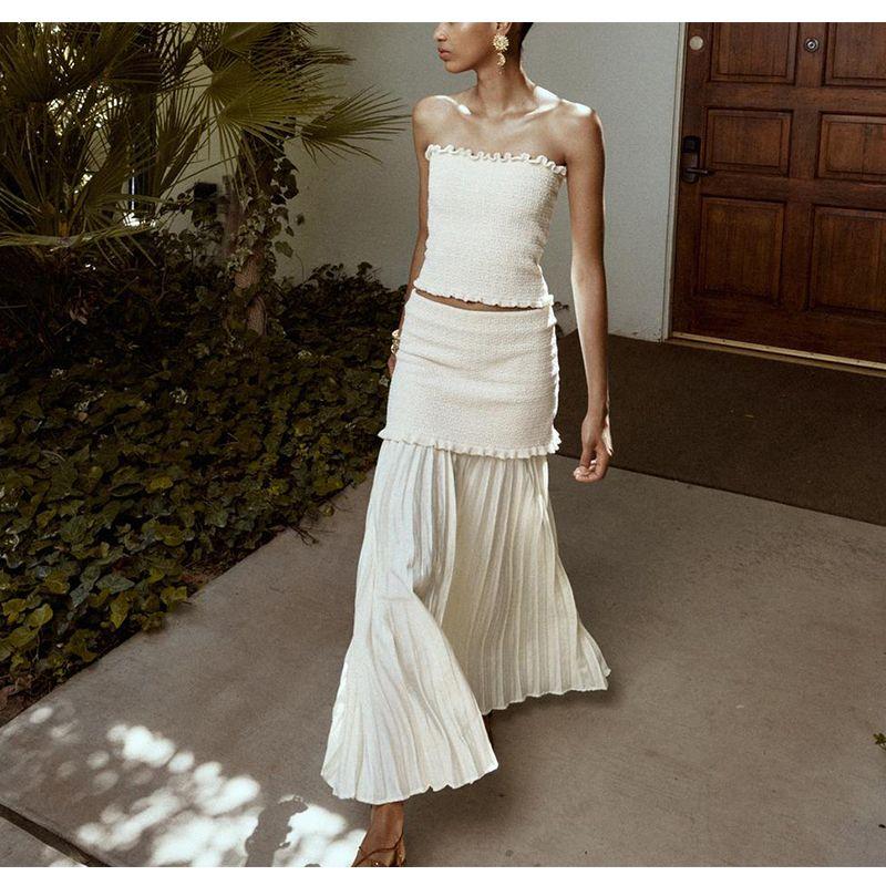 Spring and Summer New Knitting Tube Top Tops 4192043 Small Pleated Hem High Waist Knitted Skirt 4192042