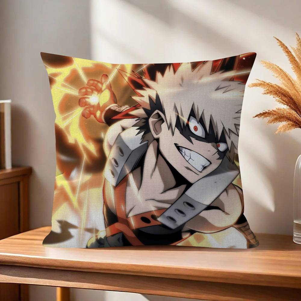My Hero Academia Bakugou  Pillow Covers Cartoon Sofa Decorative Home Double-sided Printing Short Plush Cute Cushion Cover