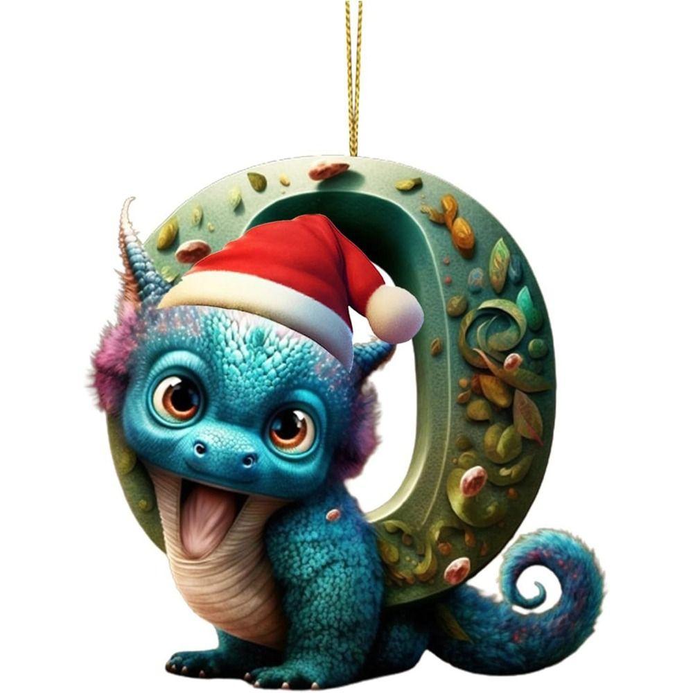 Acrylic 26 Letters Christmas Dragon Pendants Printed Pattern Christmas Tree Pendants  New Year