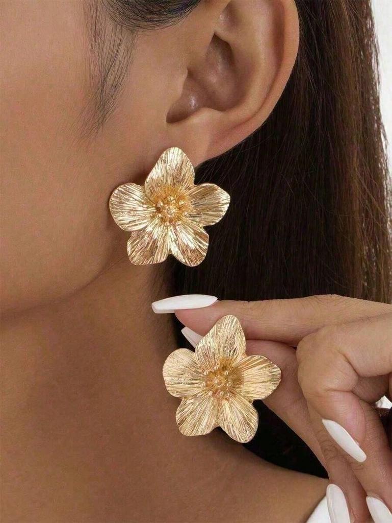 1 Pair Exquisite Multicolor Dopamine Inspired Golden Floral Stud Earrings For Women, Wedding Gift