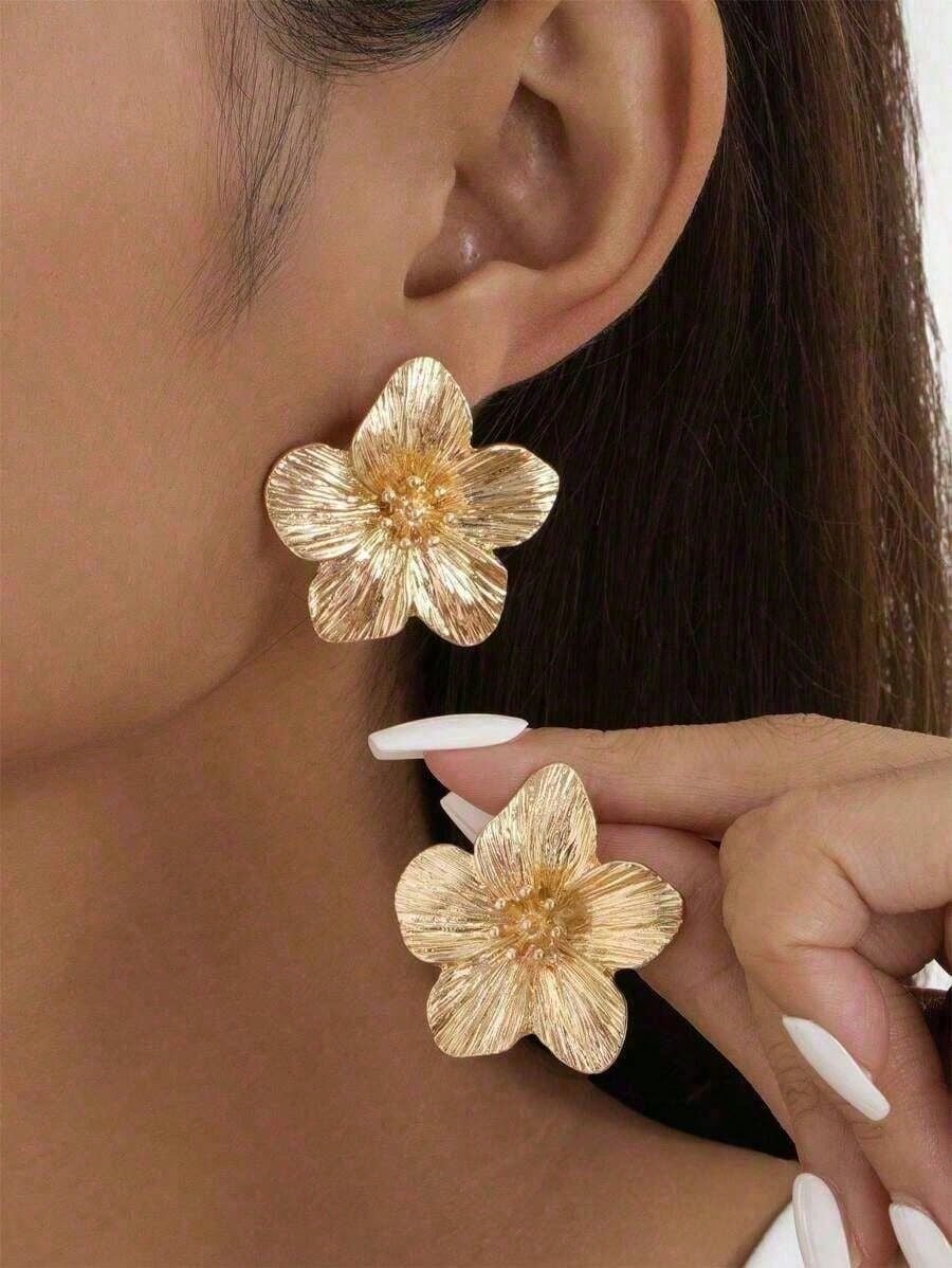 

1 Pair Exquisite Multicolor Dopamine Inspired Golden Floral Stud Earrings For Women, Wedding Gift золотой