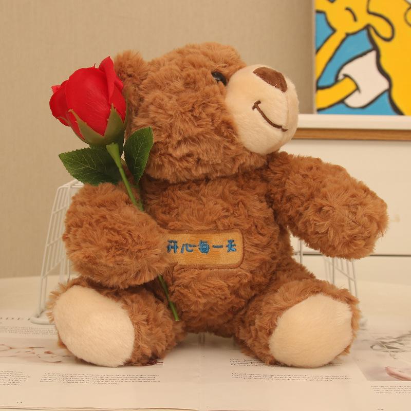 New Flower Gift Bear Doll Teddy Bear Plush Toy Cute Bed Holding Sleeping Bear Doll Girl