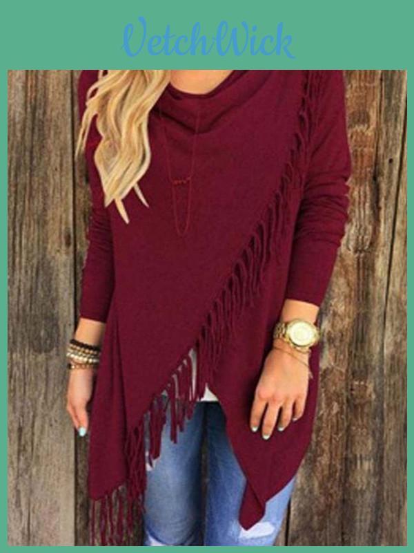 Stylish Women Tassels Casual Outwear Jacket Cardigan Long Sleeve Sweater In Solid Color