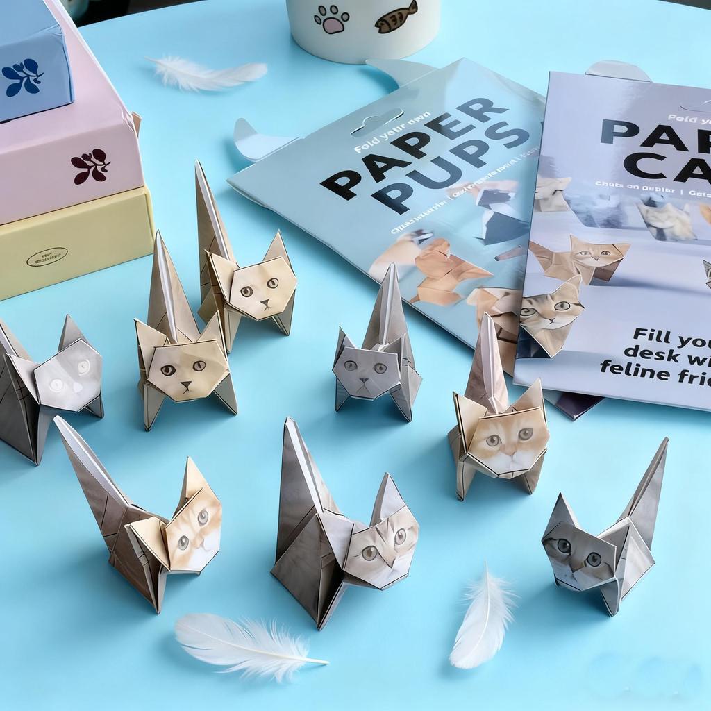 DIY 3D Origami Cat and Puppy Papercraft Model Kit