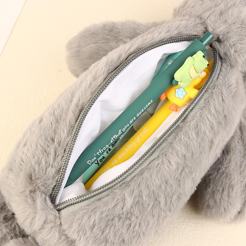 1Pc Cute Rabbit Shape Plush Pencil Case Plush Animal Stuffed Toy Stationery Pouch Makeup Bag Storage Bag School Supplies