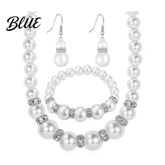 Faux Pearl Earrings 1 Set Jewelry Women Beaded Necklace Bracelet
