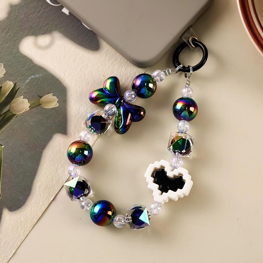 Candy Heart Beaded Phone Lanyard & Bow Charm Keychain Gift