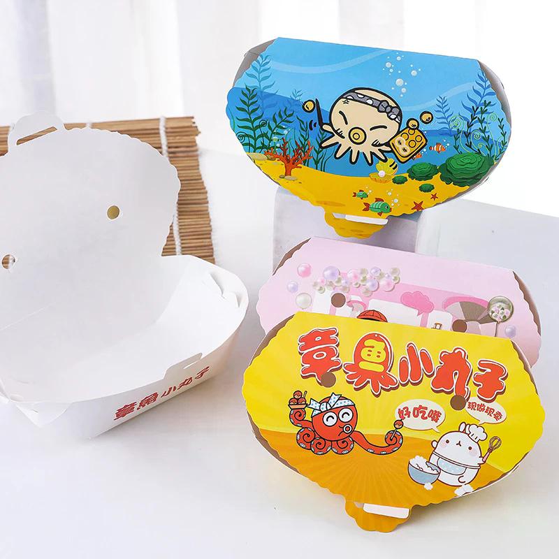 100Pcs Disposable Cartoon Octopus Ball Packaging Box Japanese Street Food Takoyaki Takeaway Snack Packing Container Party