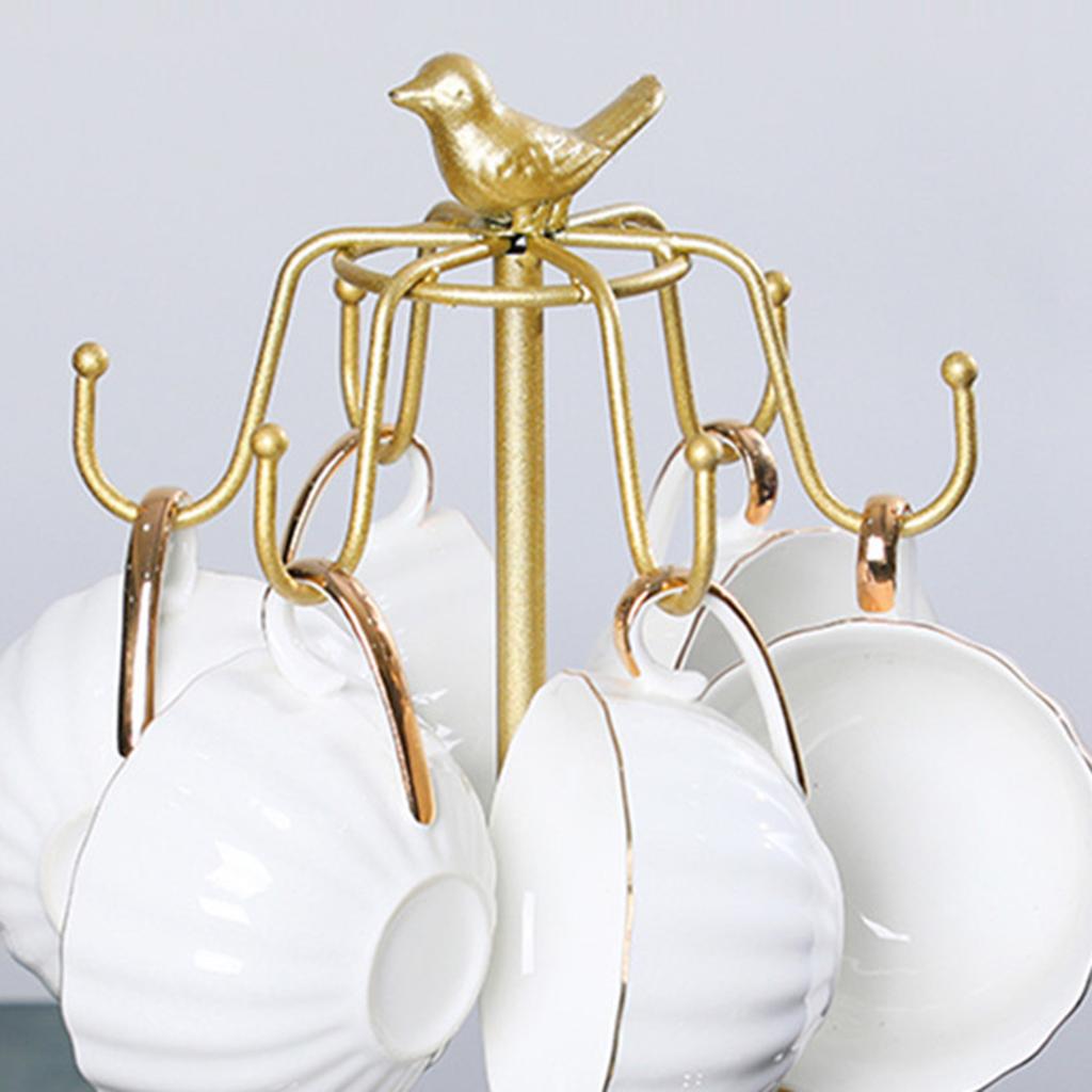 Coffee Cup Holder with 6 Hooks Household Tea Cup Rack Stand Cups Organizer for Table Kitchen Counter Home Cabinet Living Room