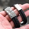 Bracciale runico vichingo da uomo in acciaio inossidabile 316L, stile nordico, con bussola di Odino, ideale come gioiello regalo per motociclisti.