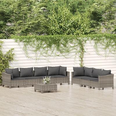 Vidaxl 8-Cz. Garten-Sitzgruppe, Kissen, PE-Rattan, Grau