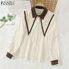 ZANZEA Women Casual Contrast Lapel Long Sleeve Blouses
