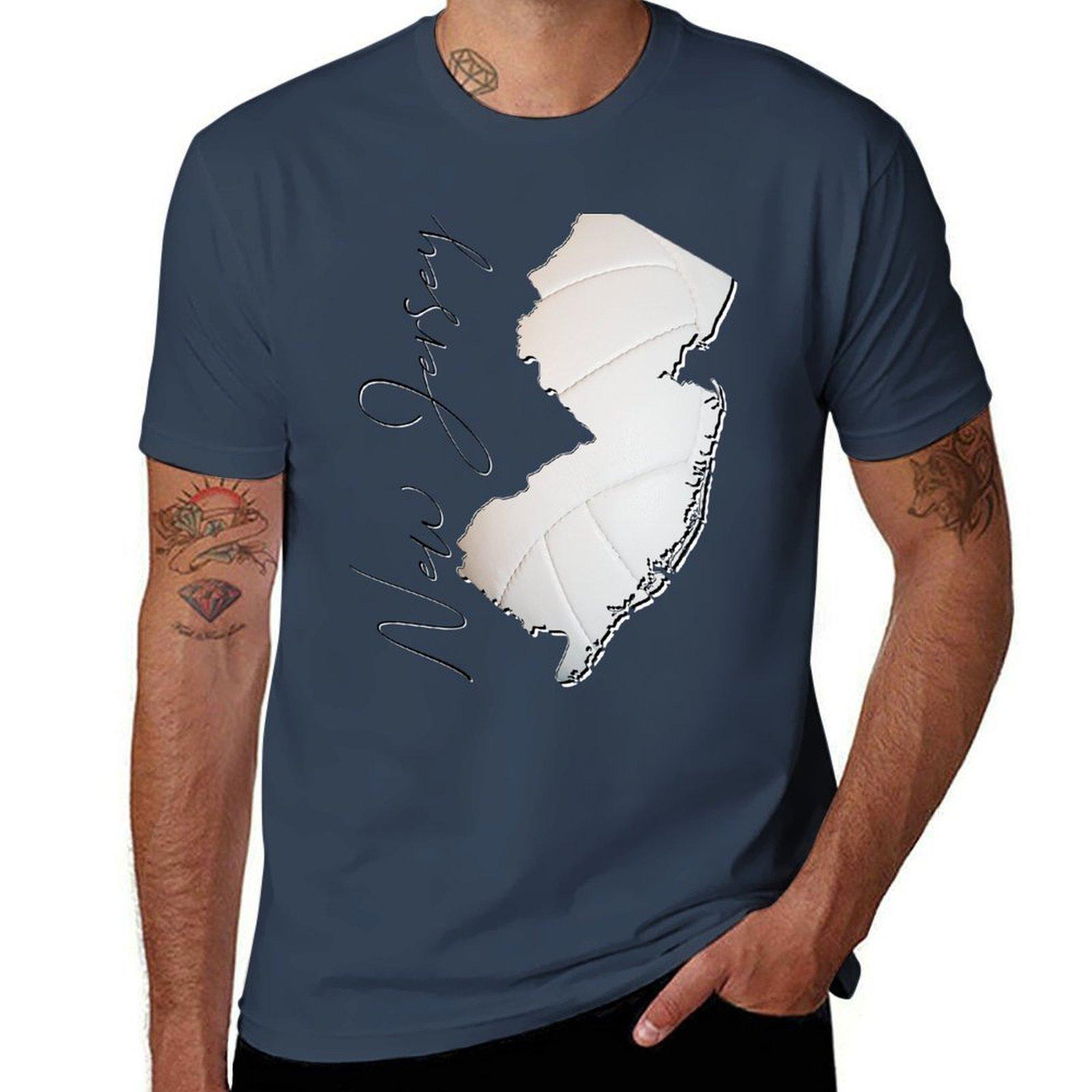 New Jersey (Usa) Map Real Volleyball En Tshirt Basic Simple Design Short Sleeve Shirt S