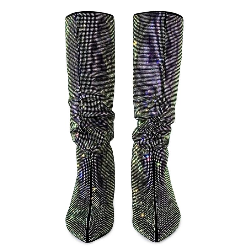 Luxury Crystal Knee High Boots For Women 2025 New Trends Autumn Winter Long Shoes Female Western Boot Large Size Brand Crystal