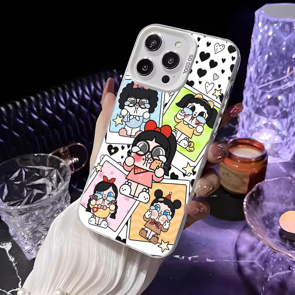 Cute C-Crybaby Doll Phone Case For iPhone 16 15 14 13 12 11 Pro Max White Matte Laser Metallic Aurora Funda