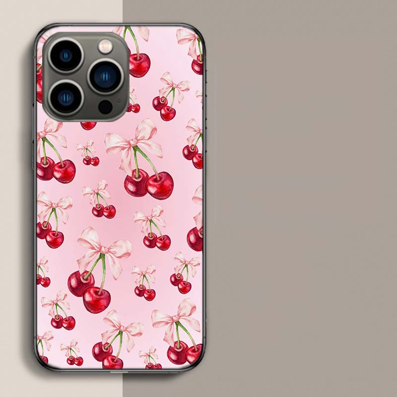 Cherry Bow Phone Case For Iphone 17 Air 15 Pro 14 Plus 16 Pro Max 17E 16E 12 13 Mini 11 Cover Cute Fundas