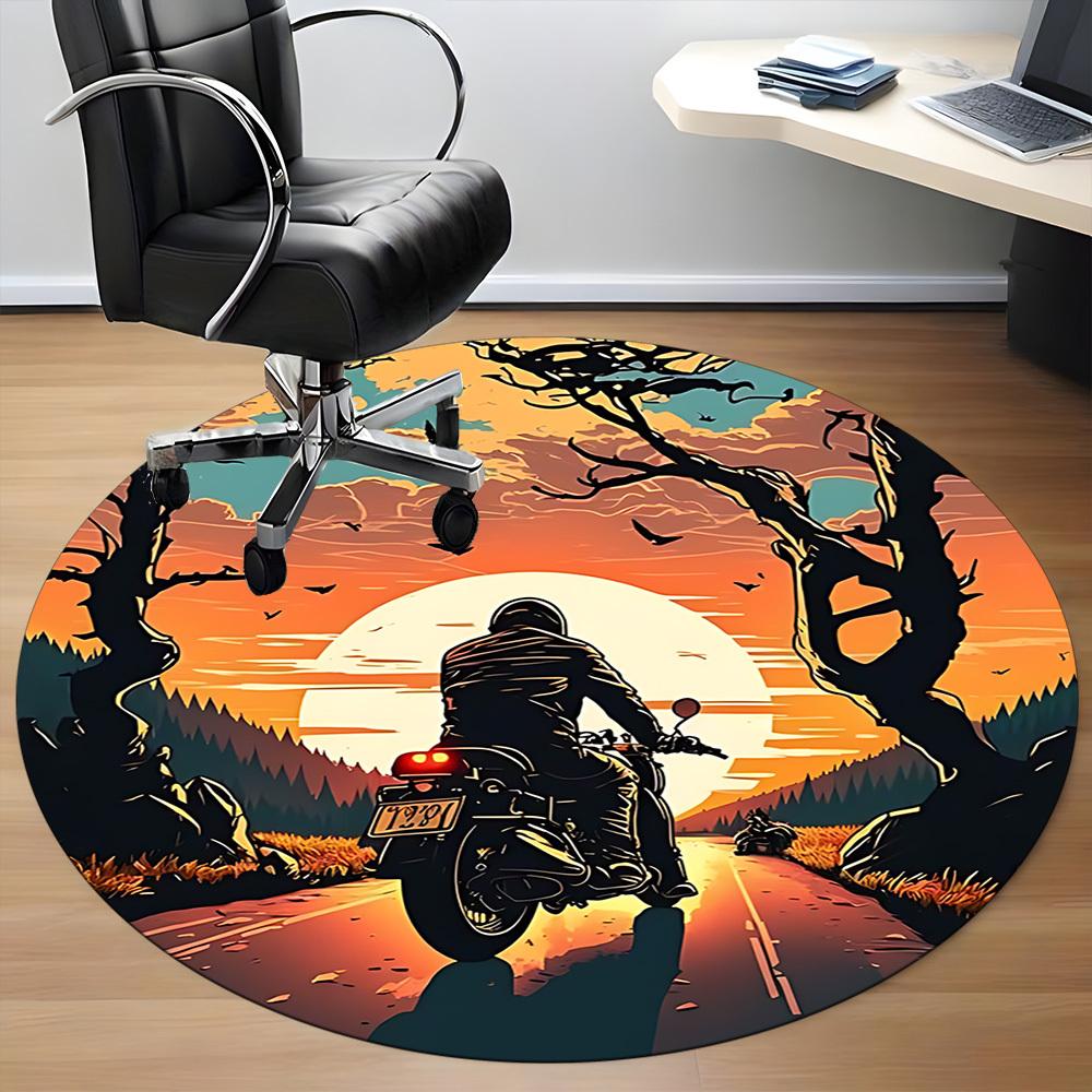 Tappeto Rotondo Tramonto Moto Ufficio, Tappetino Adatto Per Ufficio, Sotto Sedie Ufficio Camera da Letto Soggiorno Decorazione Casa, Decorazione Stanza