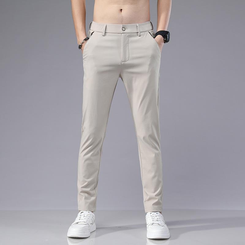 Summer thin elastic waist ice silk pants men's new trend versatile slim straight men's casual trousers