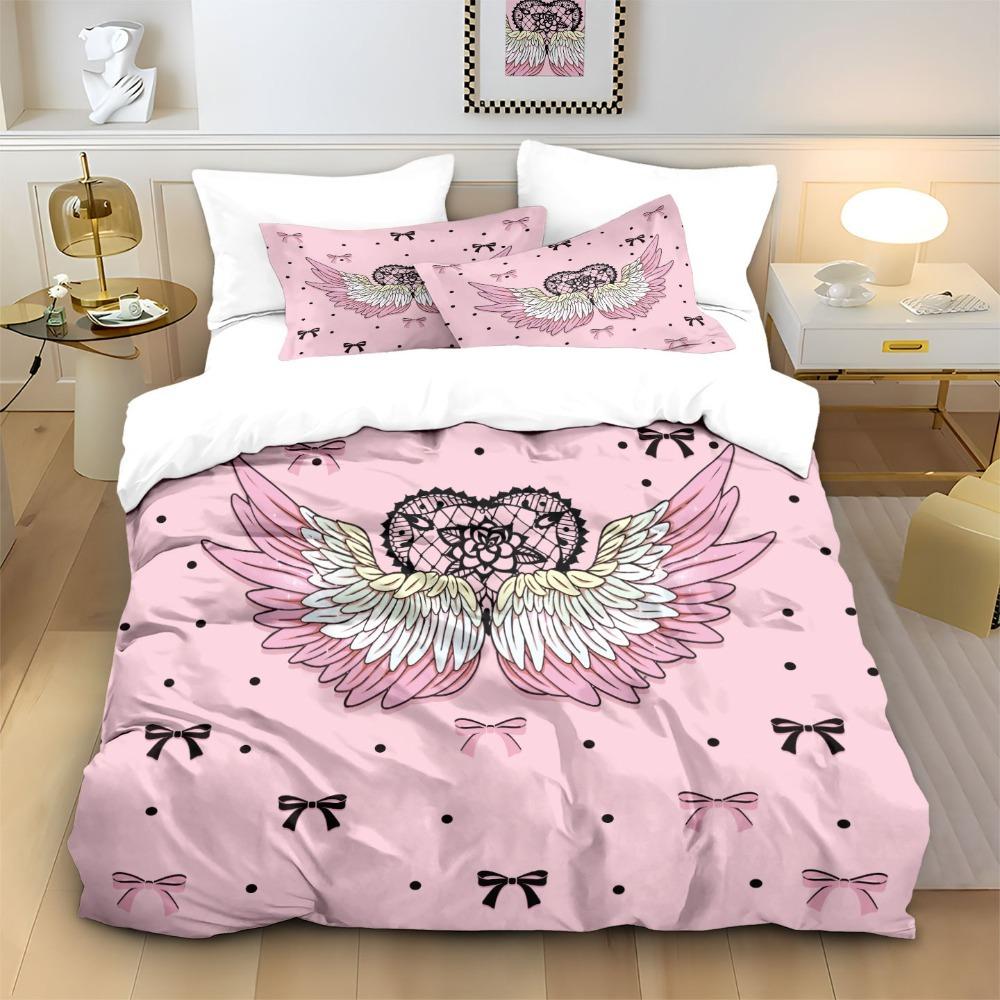 Pink angel wings Duvet Cover pillowcase Bedroom Decoration Children Gift adult Single Double bed Large SizeZip Duvet Cover