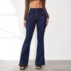 Frühling 2025 Damen High Waist Patchwork Micro-Flare Knopfleiste Slim Fit Jeans