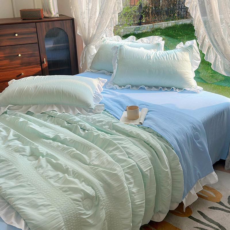 

Летнее прохладное одеяло в корейском стиле для девочек, принцесса, кремовое, с оборками, из стиранного хлопка, простое одеяло для кондиционера, горячая распродажа Quilt 150 x 200cm