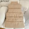 BITCED Autumn/Winter Women's Fashion Solid-Colour Belted Cotton Jacket, Fashionable Waistcoat, Stand-Up Collar Puffer Coat