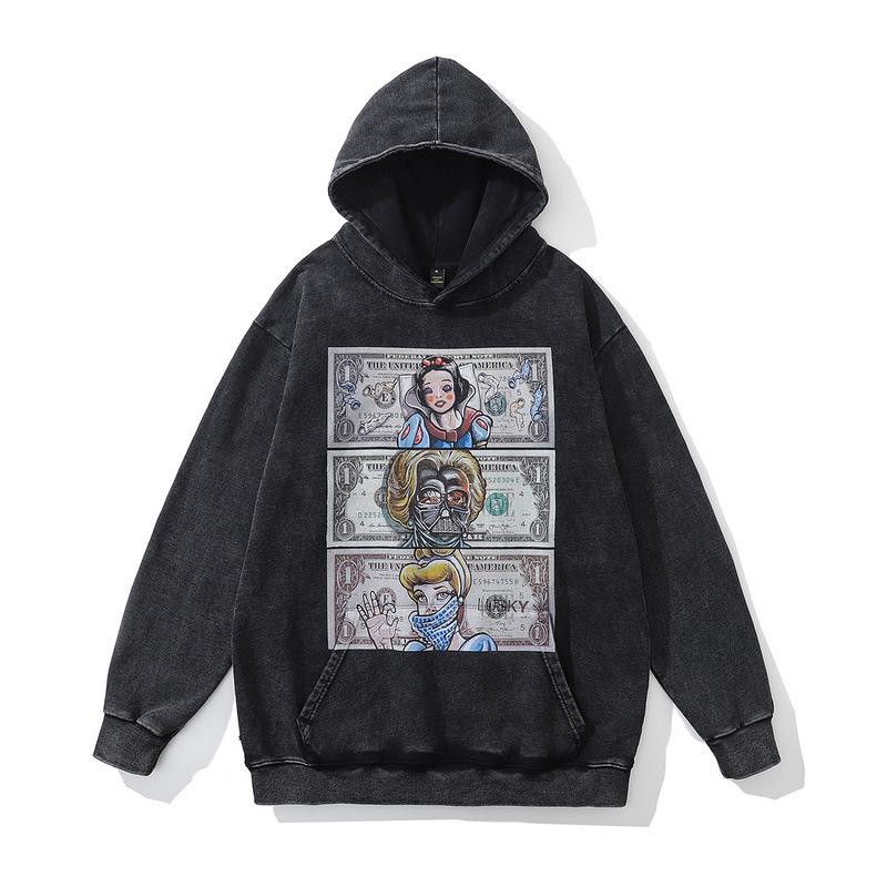 Japanese Animation Printed Hoodie Retro Washed Old Loose Heavy Hooded Sweater Jacket Men And Women