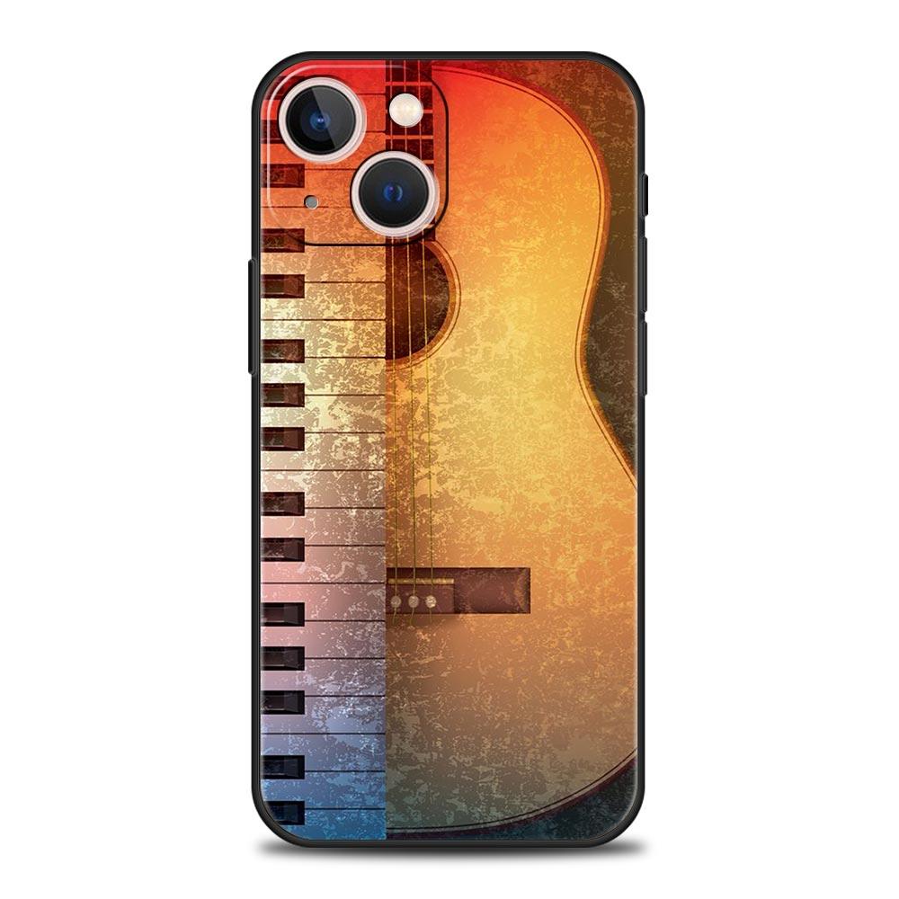 Music Instrument Guitar Piano Luxury Phone Case For iPhone 11 14 15 Pro MAX 12 13 Mini 7 8 Plus X XR XS SE Silicone Cover Funda