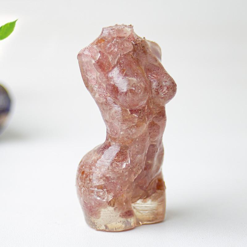 Resin Art Sculpture Of Female Figure With Natural Water Crystals For Desk Display