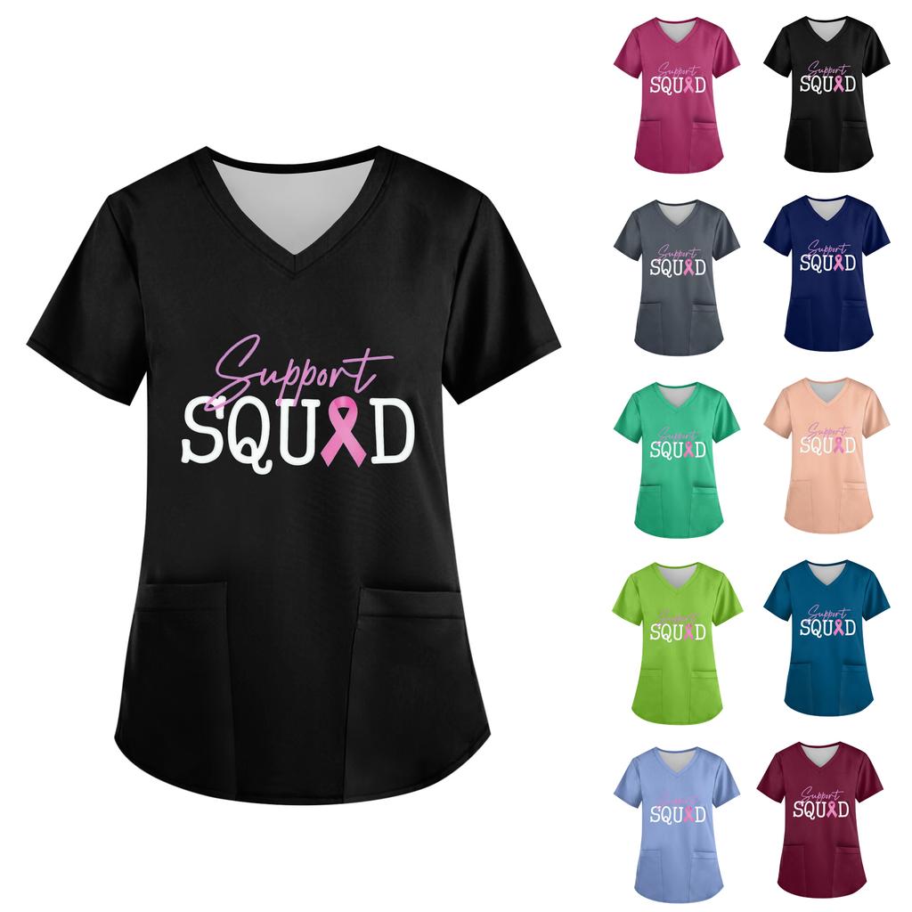 Women's V-Neck Short-Sleeve Pocketed Top With Side Slit