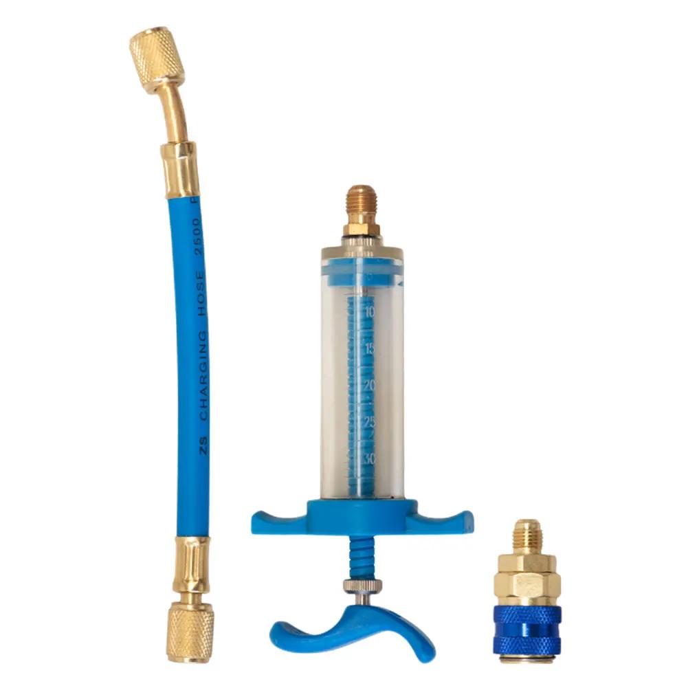 Car A/C Oil/Dye Injector 30Ml 1Oz with Low Side Quick Coupler Adapter 1/4 Air Conditioning Automotive Oiler Injection Syringe