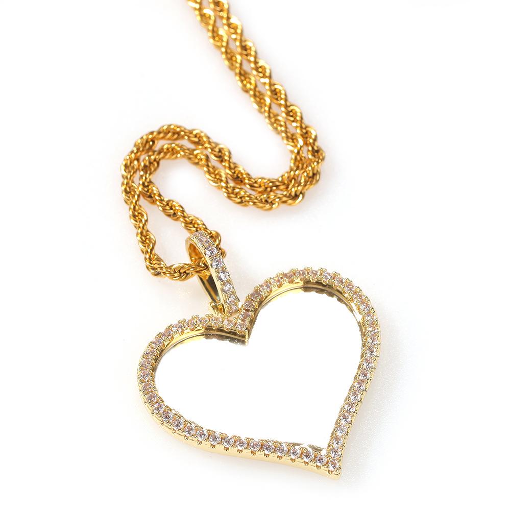 HIPHOP Heart Pendant Necklace Inlaid with Zirconia - Copper DIY Creative Jewelry
