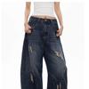 Vintage Women’s Wide-Leg Washed Scimitar Jeans - Retro, Loose Fit, Deconstructed Casual Pants