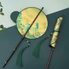 Waist Fan That Can Be Rolled Up, Traditional Style Round Fan, Ancient Chinese Style, Purple Bamboo Long Handle, Large Tassel, Waist-Hanging Fan