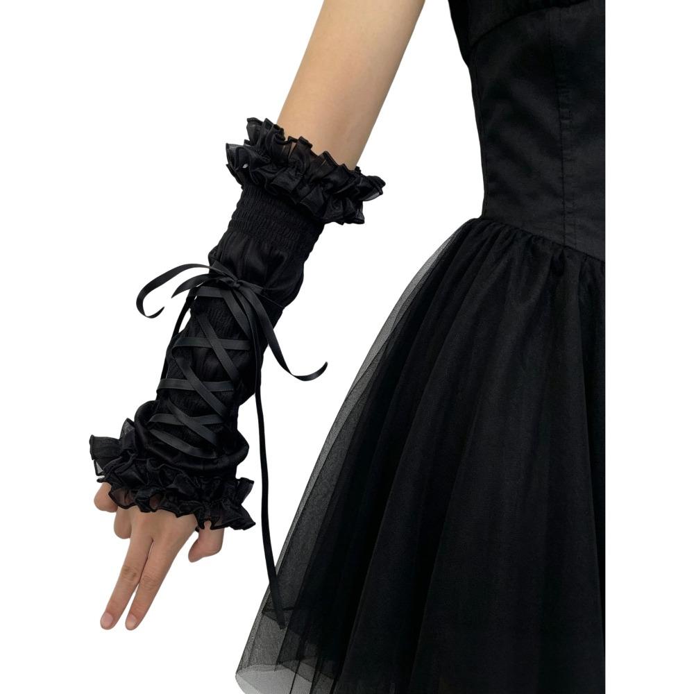 Ruffled Lace Women's Arm Warmers Yarn Knitted Wrist Cuffs Lace Arm Sleeves  Anime Costume